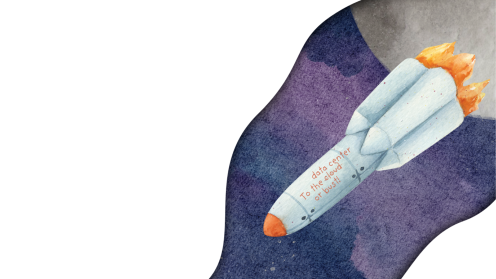 a rocket in space with text on it