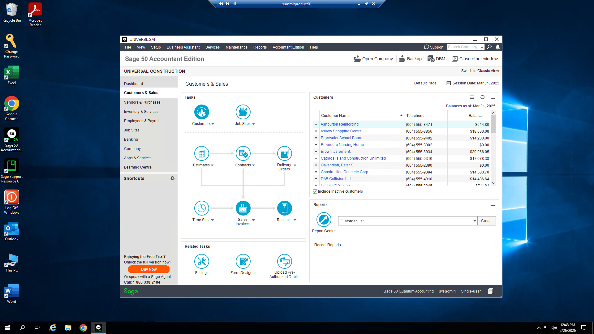 Full remote desktop — Sage running in a hosted cloud desktop